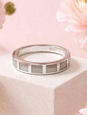 New - 925 Sterling Silver 5 Bar Mother of Pearl Ring Size 8